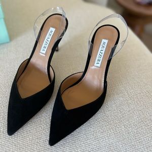 Aquazurra V Plexi 95mm black suede pump